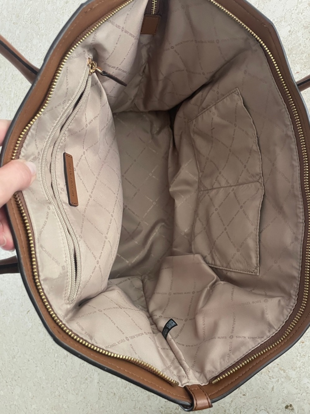 Michael Kors Chestnut Brown Leather Tote with Gold MK Charm - Picture 3 of 4